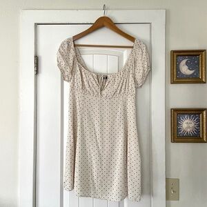 American Eagle Women's Size Medium Cream Polka Dot Babydoll Dress Smocked EUC